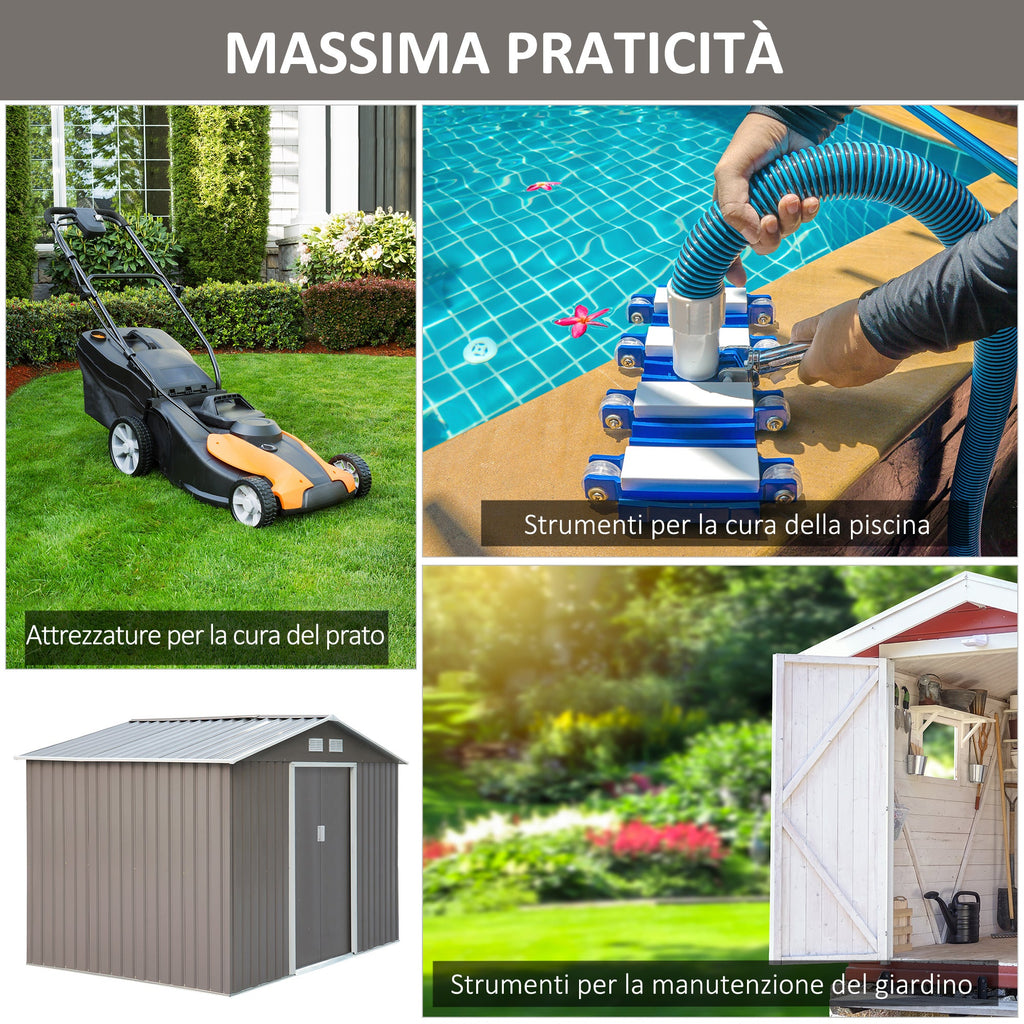 EASYCOMFORT Garden Shed with Double Sliding Doors in Sheet Steel, Steel Garden Shed, 277x195x192cm, Gray