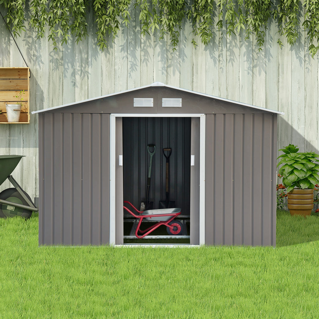EASYCOMFORT Garden Shed with Double Sliding Doors in Sheet Steel, Steel Garden Shed, 277x195x192cm, Gray