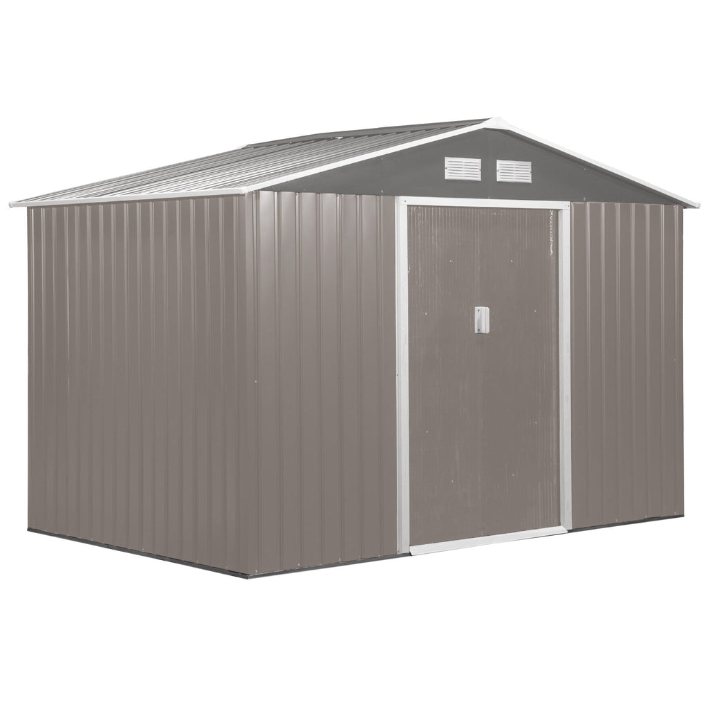 EASYCOMFORT Garden Shed with Double Sliding Doors in Sheet Steel, Steel Garden Shed, 277x195x192cm, Gray