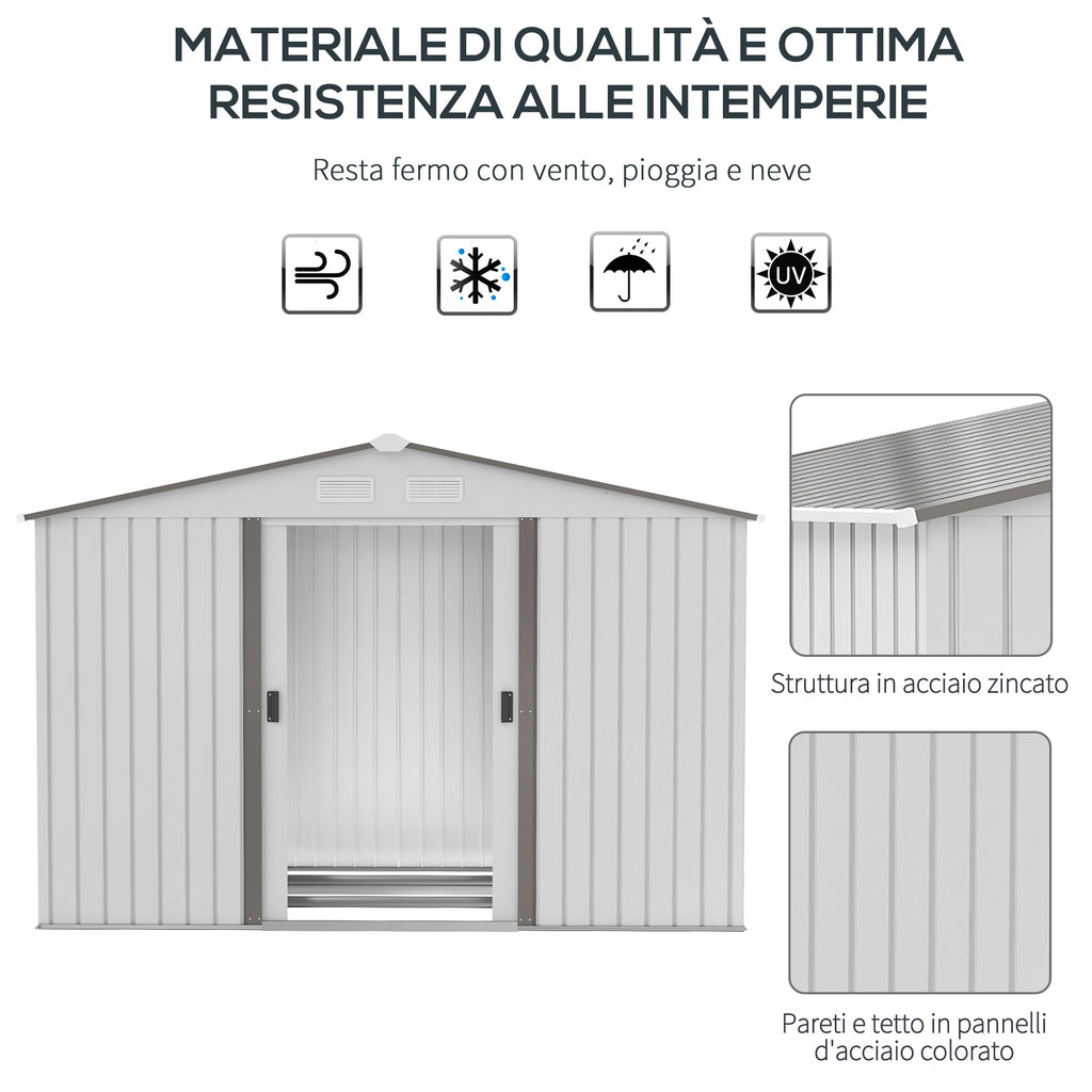 Easycomfort Casetta da Giardino with Doppie Porte Scorrevoli, in Acciaio, 277x195x192cm, Argento