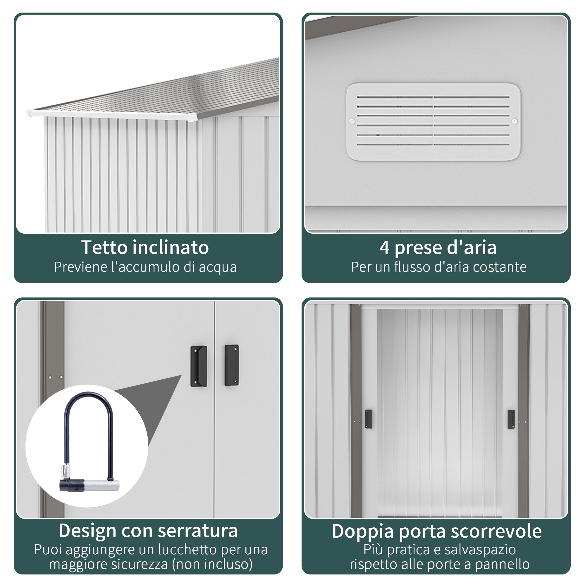 Easycomfort Casetta da Giardino with Doppie Porte Scorrevoli, in Acciaio, 277x195x192cm, Argento