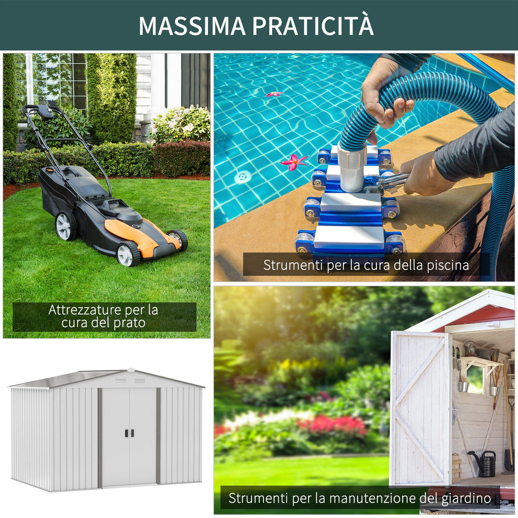 Easycomfort Casetta da Giardino with Doppie Porte Scorrevoli, in Acciaio, 277x195x192cm, Argento