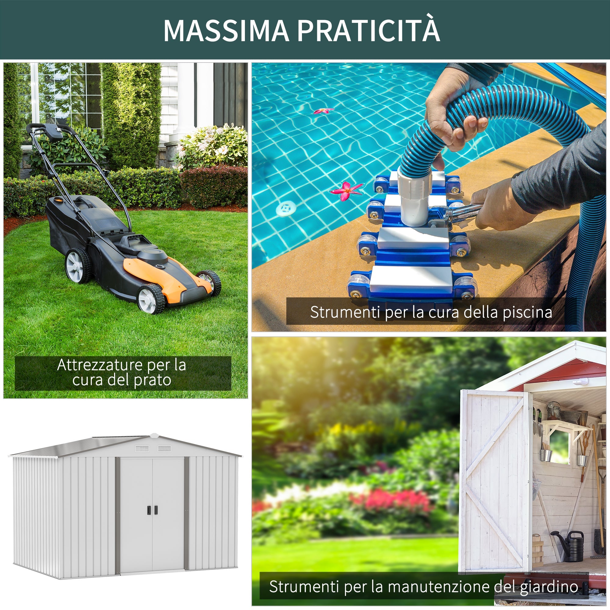 Easycomfort Casetta da Giardino with Doppie Porte Scorrevoli, in Acciaio, 277x195x192cm, Argento