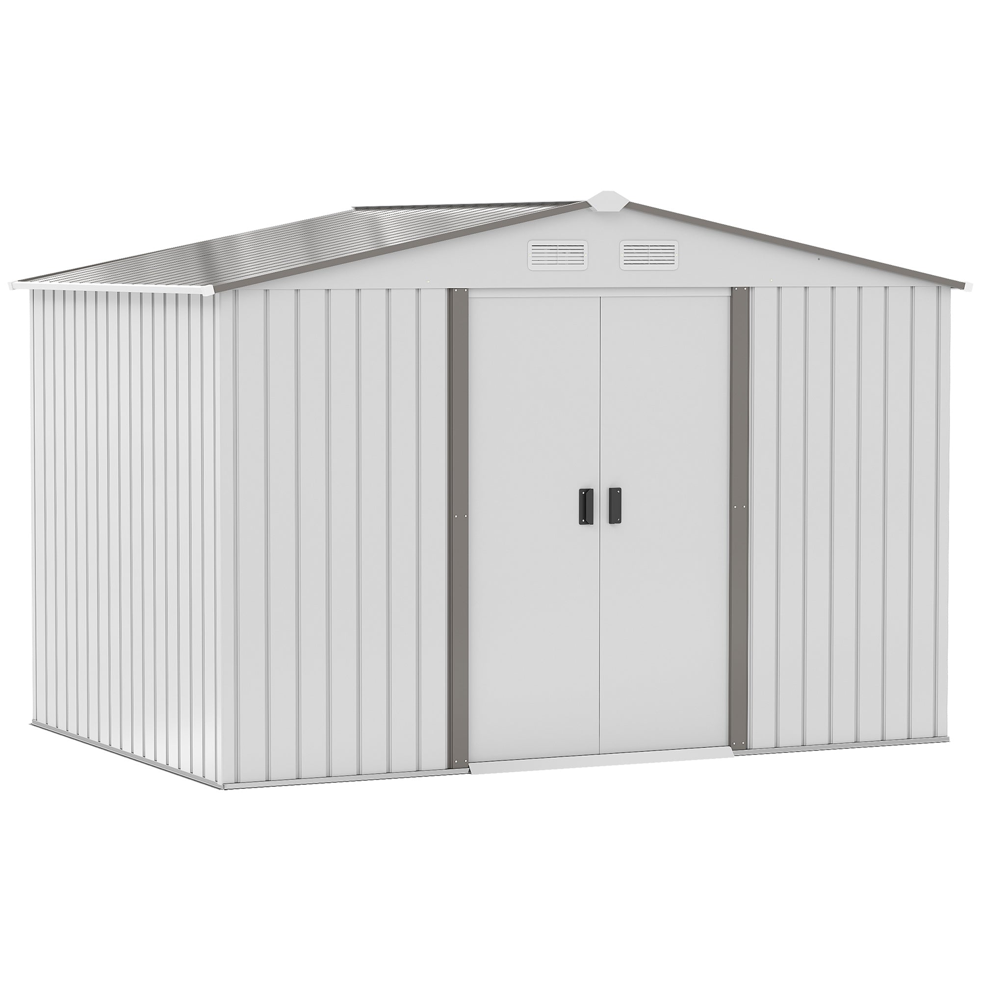 Easycomfort Casetta da Giardino with Doppie Porte Scorrevoli, in Acciaio, 277x195x192cm, Argento