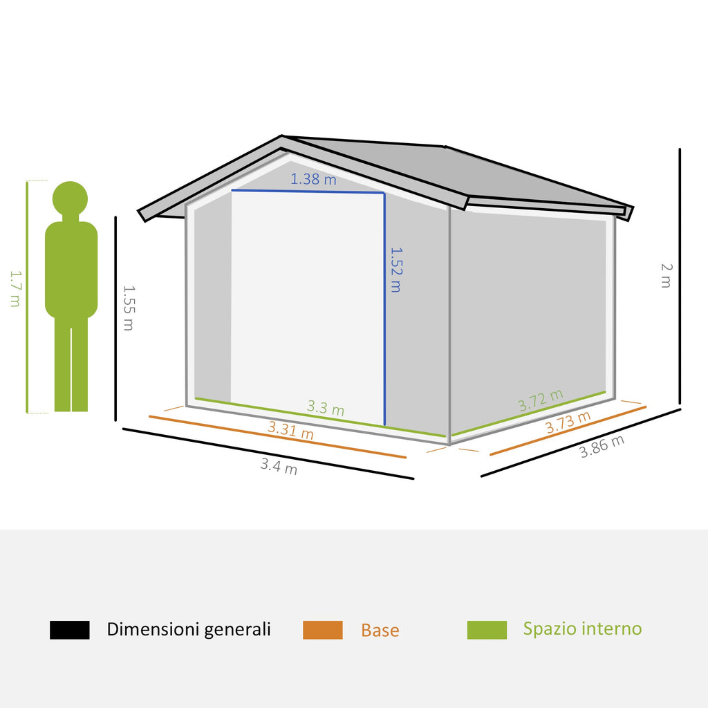 EASYCOMFORT tuinhuis staal/PP 340x386x200 cm, 2 schuifdeuren