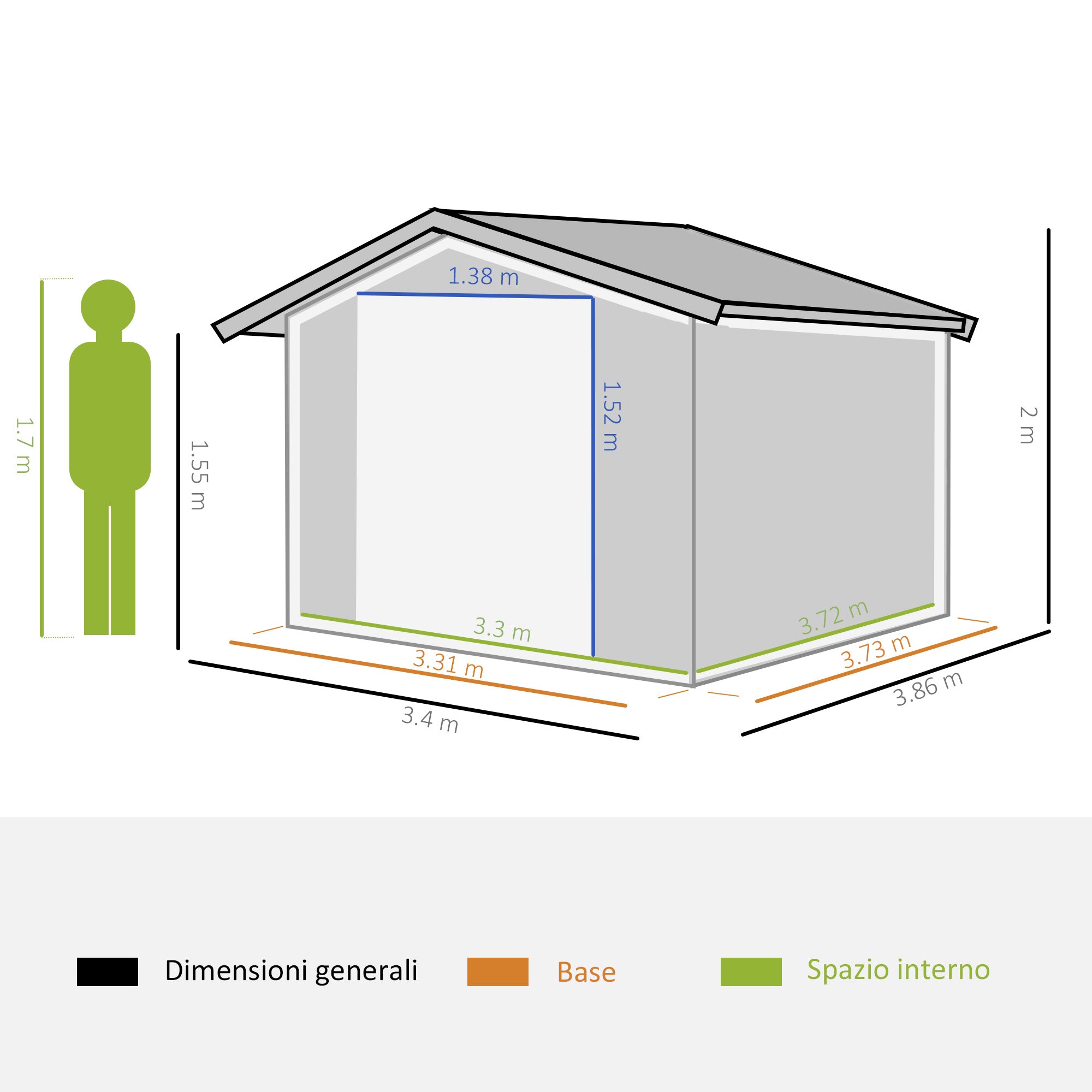 EASYCOMFORT tuinhuis staal/PP 340x386x200 cm, 2 schuifdeuren