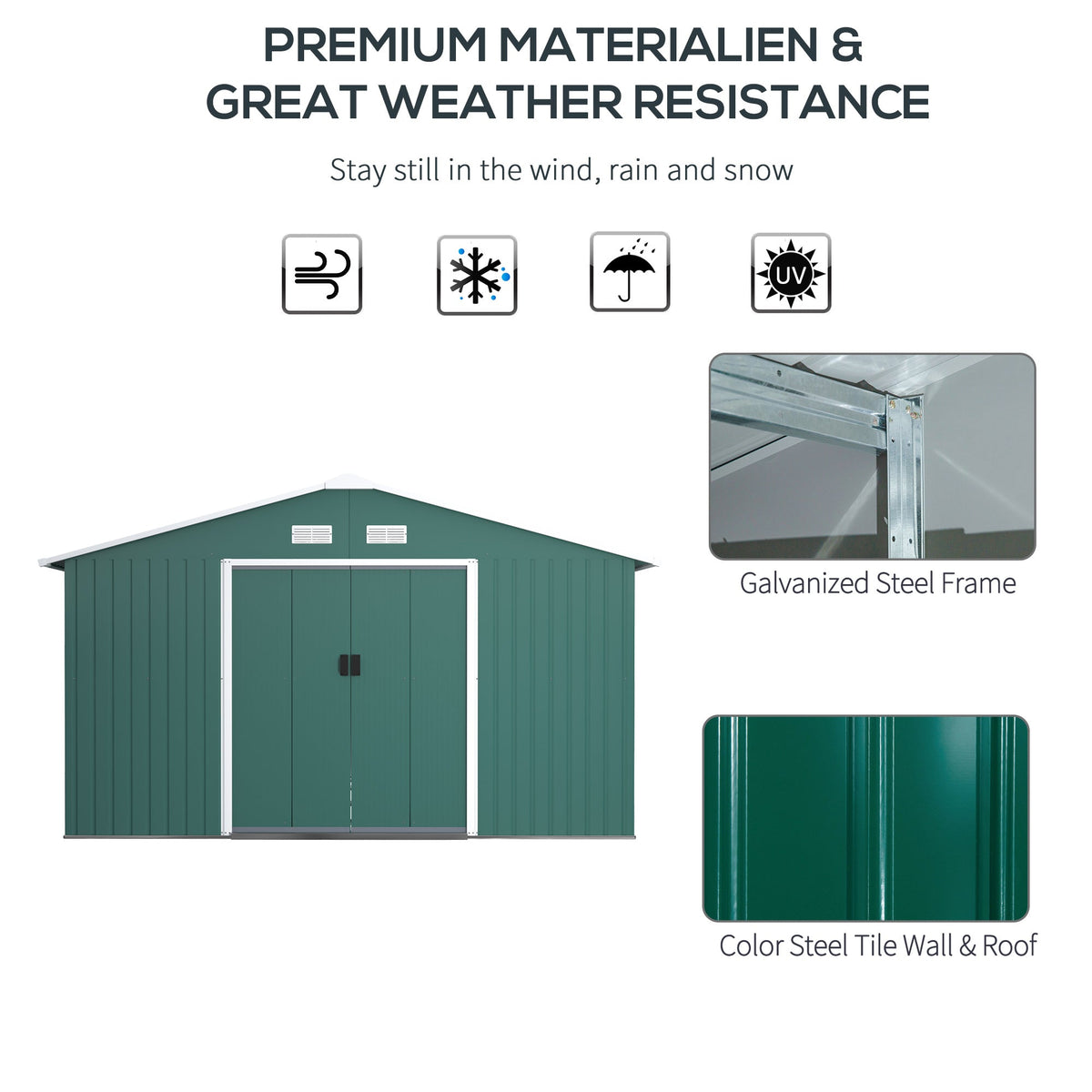 EASYCOMFORT tuinhuis staal/PP 340x386x200 cm, 2 schuifdeuren