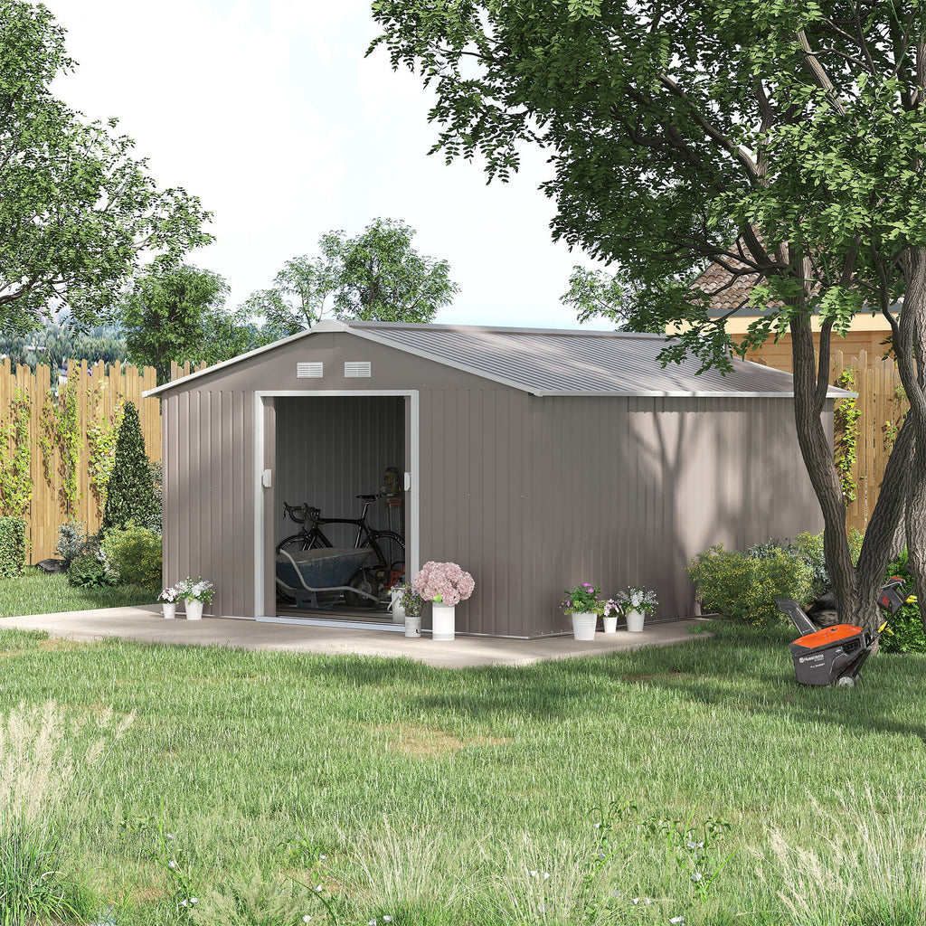 Easycomfort Casetta da Giardino with Porte Scorrevoli e Tetto Inclinato, in Acciaio, 340x386x200 cm, Grigio