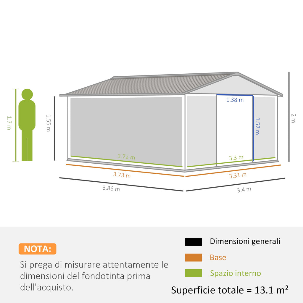Easycomfort Casetta da Giardino with Porte Scorrevoli e Tetto Inclinato, in Acciaio, 340x386x200 cm, Grigio