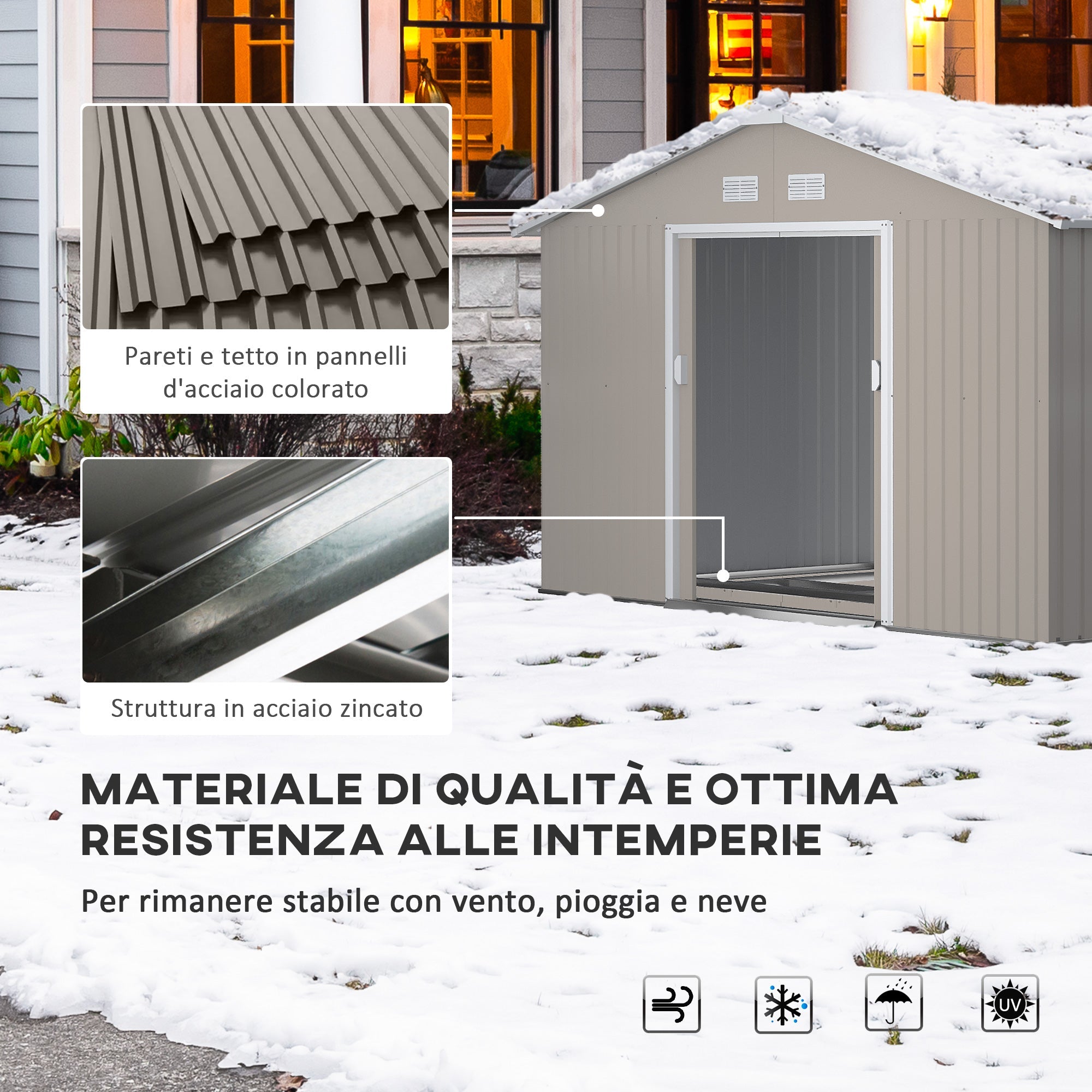 Easycomfort Casetta da Giardino with Porte Scorrevoli e Tetto Inclinato, in Acciaio, 340x386x200 cm, Grigio