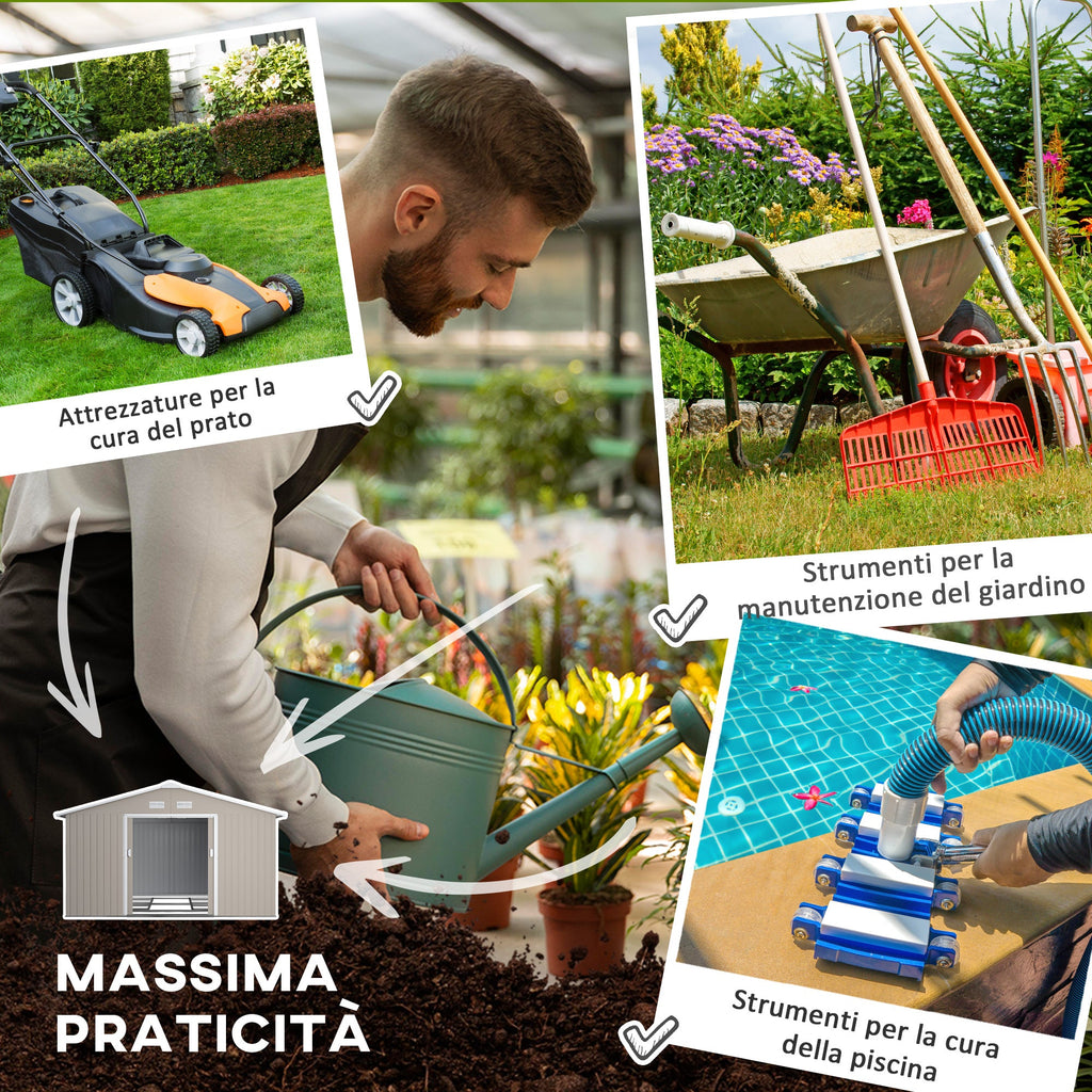 Easycomfort Casetta da Giardino with Porte Scorrevoli e Tetto Inclinato, in Acciaio, 340x386x200 cm, Grigio