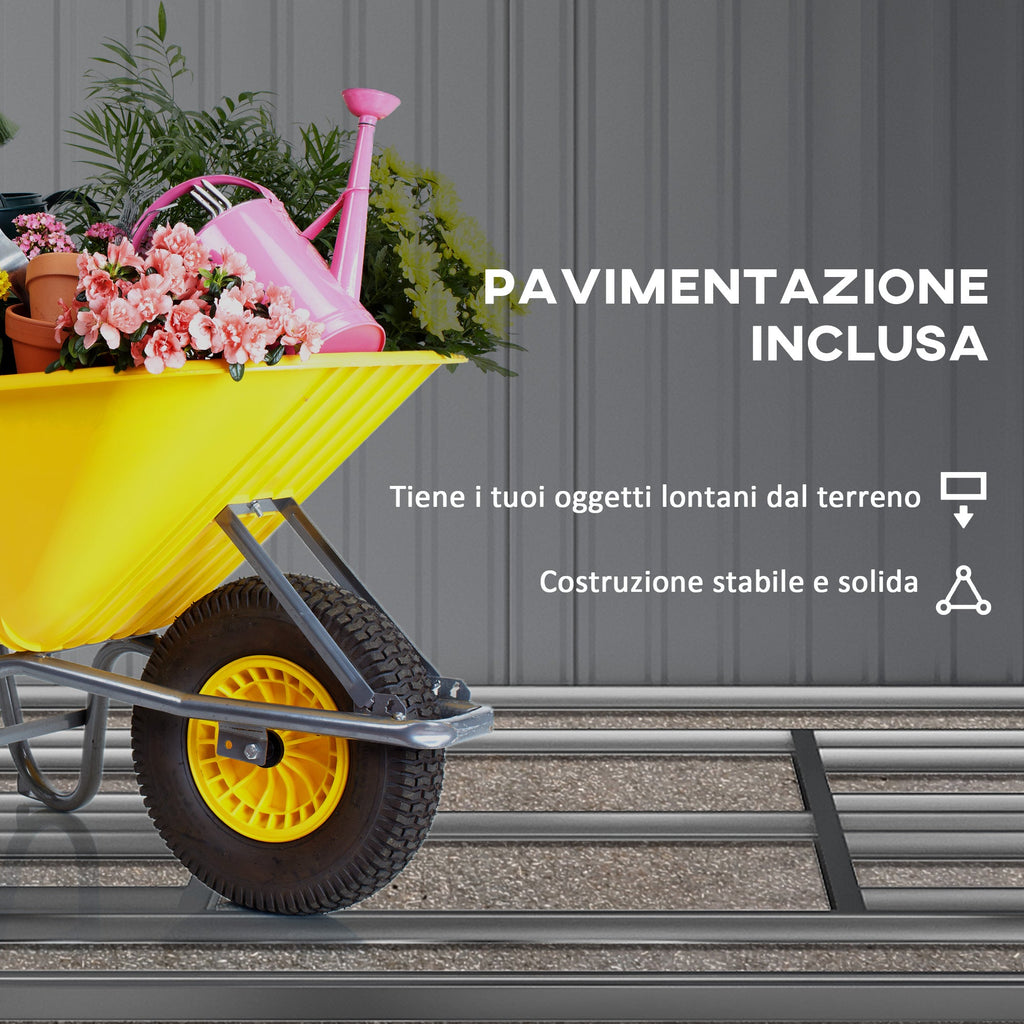 Easycomfort Casetta da Giardino with Porte Scorrevoli e Tetto Inclinato, in Acciaio, 340x386x200 cm, Grigio
