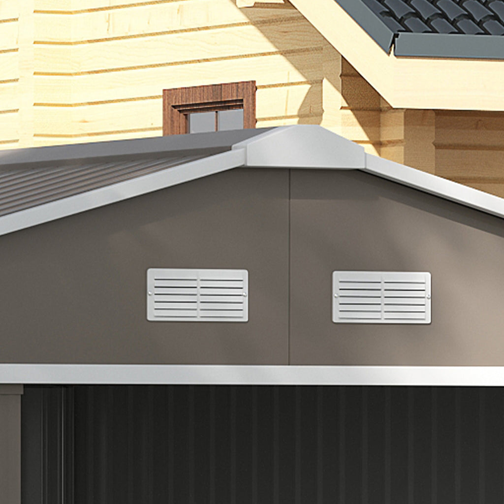 Easycomfort Casetta da Giardino with Porte Scorrevoli e Tetto Inclinato, in Acciaio, 340x386x200 cm, Grigio