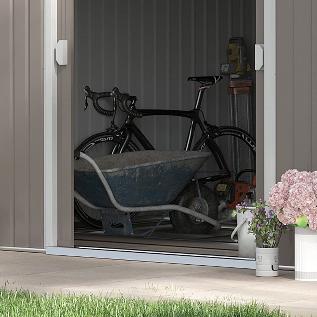 Easycomfort Casetta da Giardino with Porte Scorrevoli e Tetto Inclinato, in Acciaio, 340x386x200 cm, Grigio