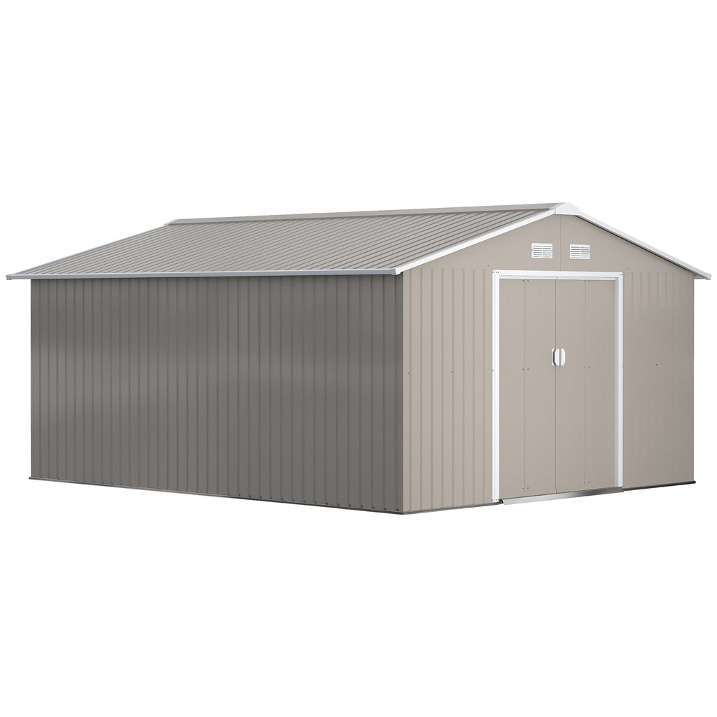 Easycomfort Casetta da Giardino with Porte Scorrevoli e Tetto Inclinato, in Acciaio, 340x386x200 cm, Grigio