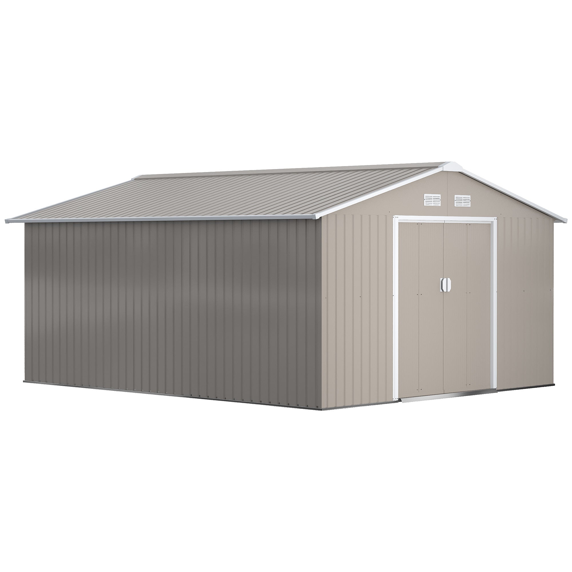 Easycomfort Casetta da Giardino with Porte Scorrevoli e Tetto Inclinato, in Acciaio, 340x386x200 cm, Grigio