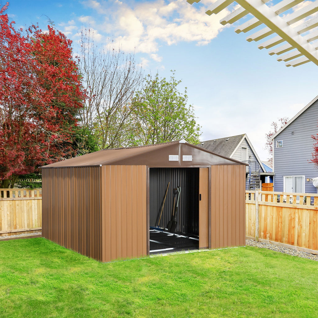 EASYCOMFORT Garden Shed with 2 Sliding Doors and 4 Air Intakes in Steel and PP, 340x386x200cm, Yellow