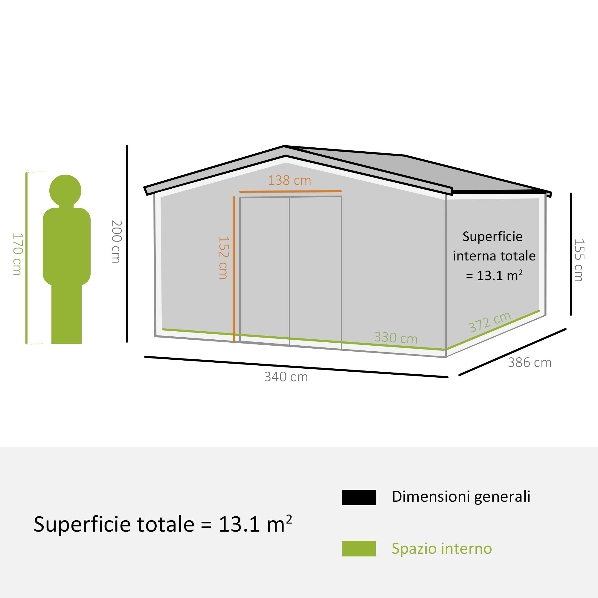 EASYCOMFORT Garden Shed with 2 Sliding Doors and 4 Air Intakes in Steel and PP, 340x386x200cm, Yellow