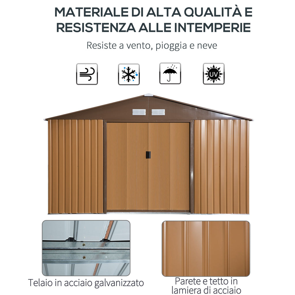 EASYCOMFORT Garden Shed with 2 Sliding Doors and 4 Air Intakes in Steel and PP, 340x386x200cm, Yellow