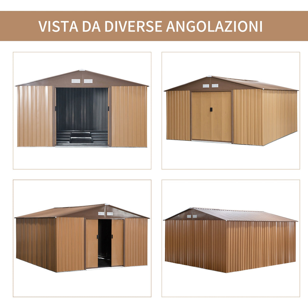EASYCOMFORT Garden Shed with 2 Sliding Doors and 4 Air Intakes in Steel and PP, 340x386x200cm, Yellow