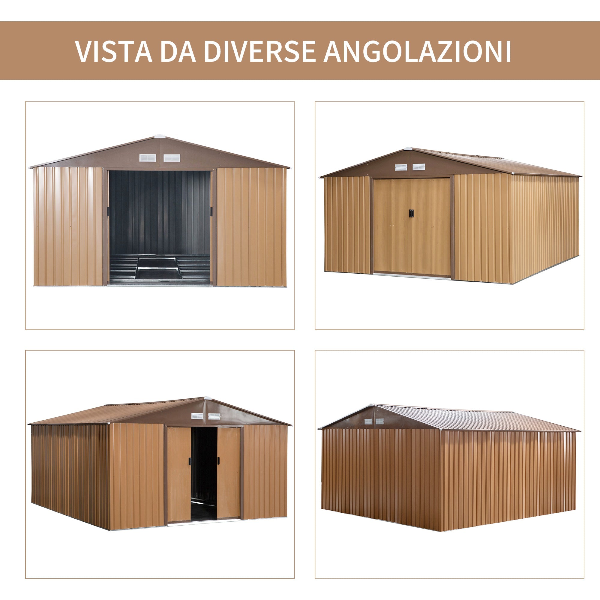 EASYCOMFORT Garden Shed with 2 Sliding Doors and 4 Air Intakes in Steel and PP, 340x386x200cm, Yellow