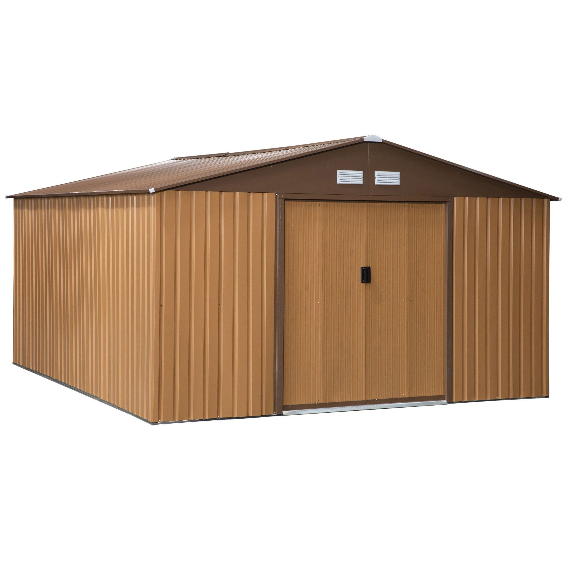 EASYCOMFORT Garden Shed with 2 Sliding Doors and 4 Air Intakes in Steel and PP, 340x386x200cm, Yellow