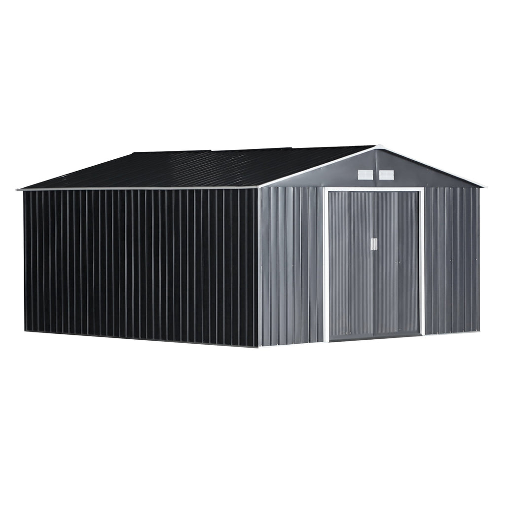 Easycomfort Casetta da Giardino with Base e Doppie Porte Scorrevoli, Capanno da Giardino in Acciaio, 340x386x200cm, Grigio scuro
