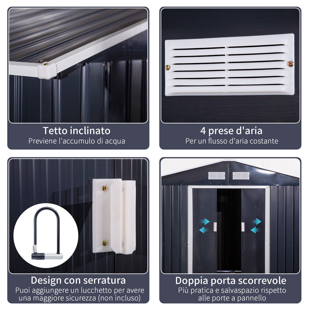 EasyComfort Casetta da Giardino with 2 Porte Scorrevoli e 4 Prese d'Aria, in Acciaio e PP, 322x277x192 cm, Grigio