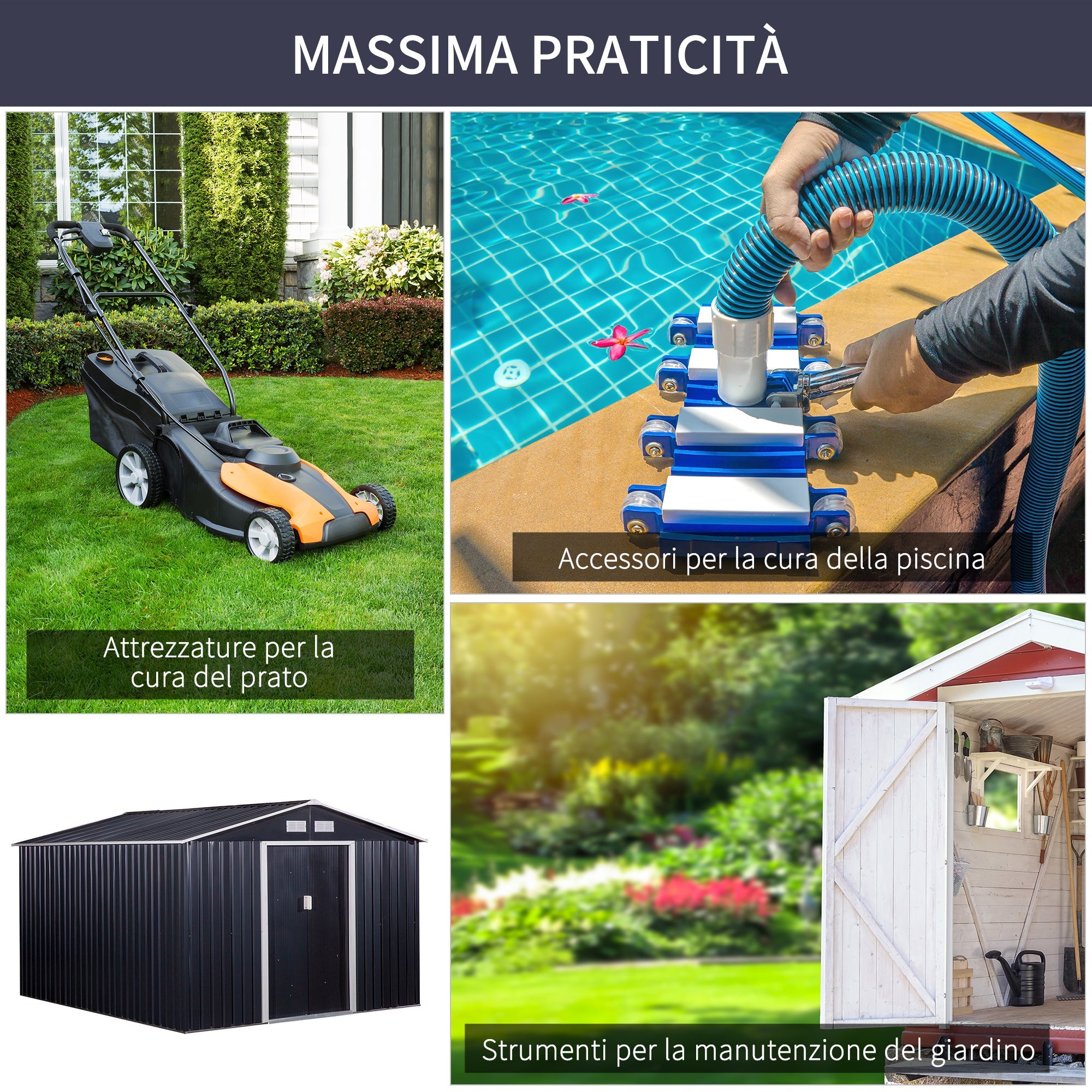 EasyComfort Casetta da Giardino with 2 Porte Scorrevoli e 4 Prese d'Aria, in Acciaio e PP, 322x277x192 cm, Grigio
