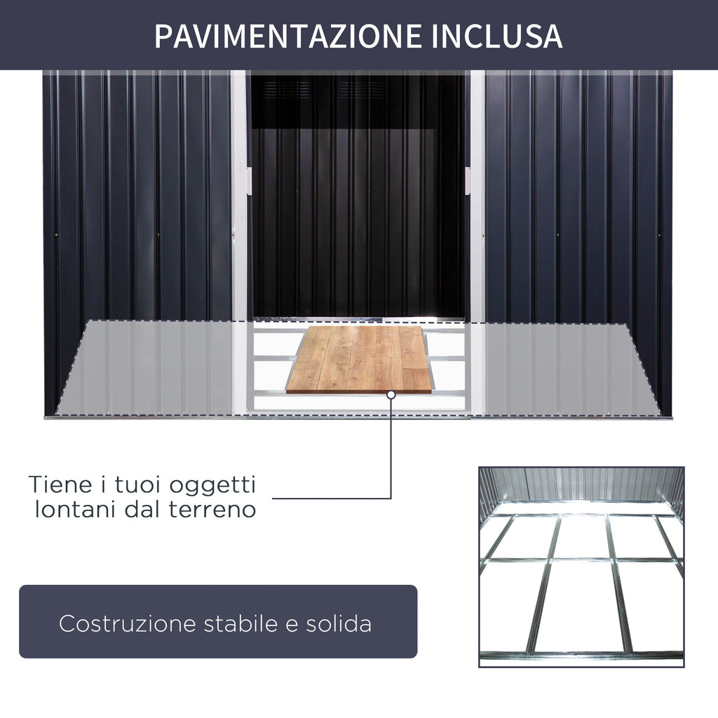 EasyComfort Casetta da Giardino with 2 Porte Scorrevoli e 4 Prese d'Aria, in Acciaio e PP, 322x277x192 cm, Grigio