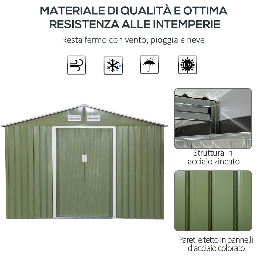 EASYCOMFORT Tuinhuis met 2 schuifdeuren 277x195x192 cm lichtgroen