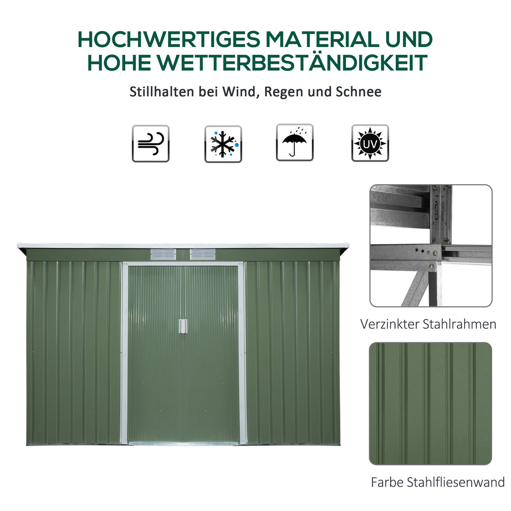 EASYCOMFORT Garden Shed Tool Holder in Sheet Steel with Sliding Doors, 280x130x172cm, Light Green