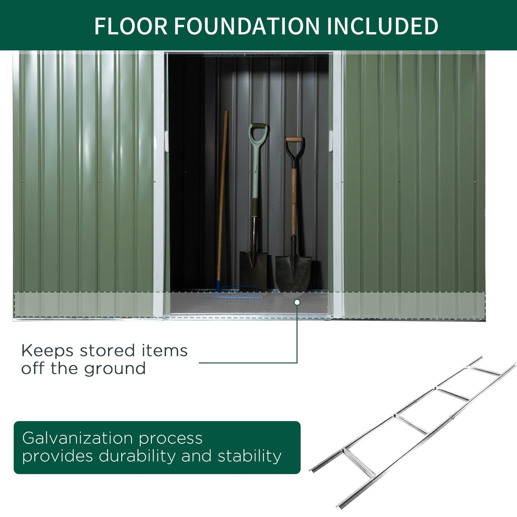 EASYCOMFORT Garden Shed Tool Holder in Sheet Steel with Sliding Doors, 280x130x172cm, Light Green