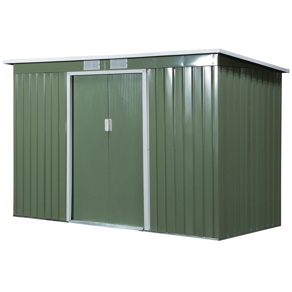 EASYCOMFORT Garden Shed Tool Holder in Sheet Steel with Sliding Doors, 280x130x172cm, Light Green