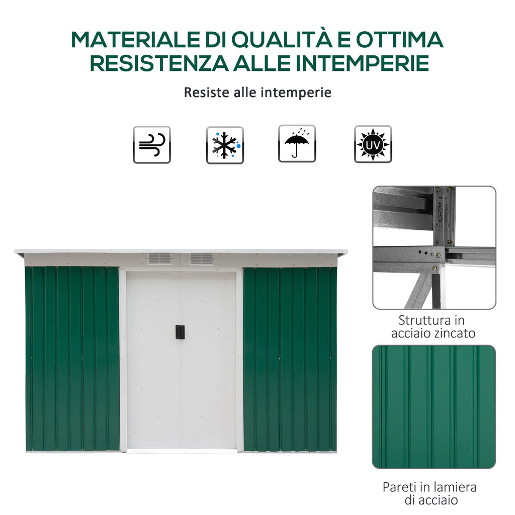 Easycomfort Casetta da Giardino Porta Utensili in Lamiera di Acciaio with Porte Scorrevoli, 280x130x172cm, Verde Scuro