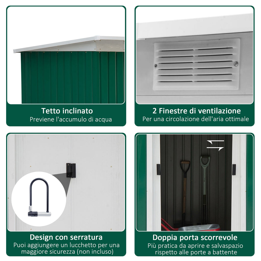 Easycomfort Casetta da Giardino Porta Utensili in Lamiera di Acciaio with Porte Scorrevoli, 280x130x172cm, Verde Scuro