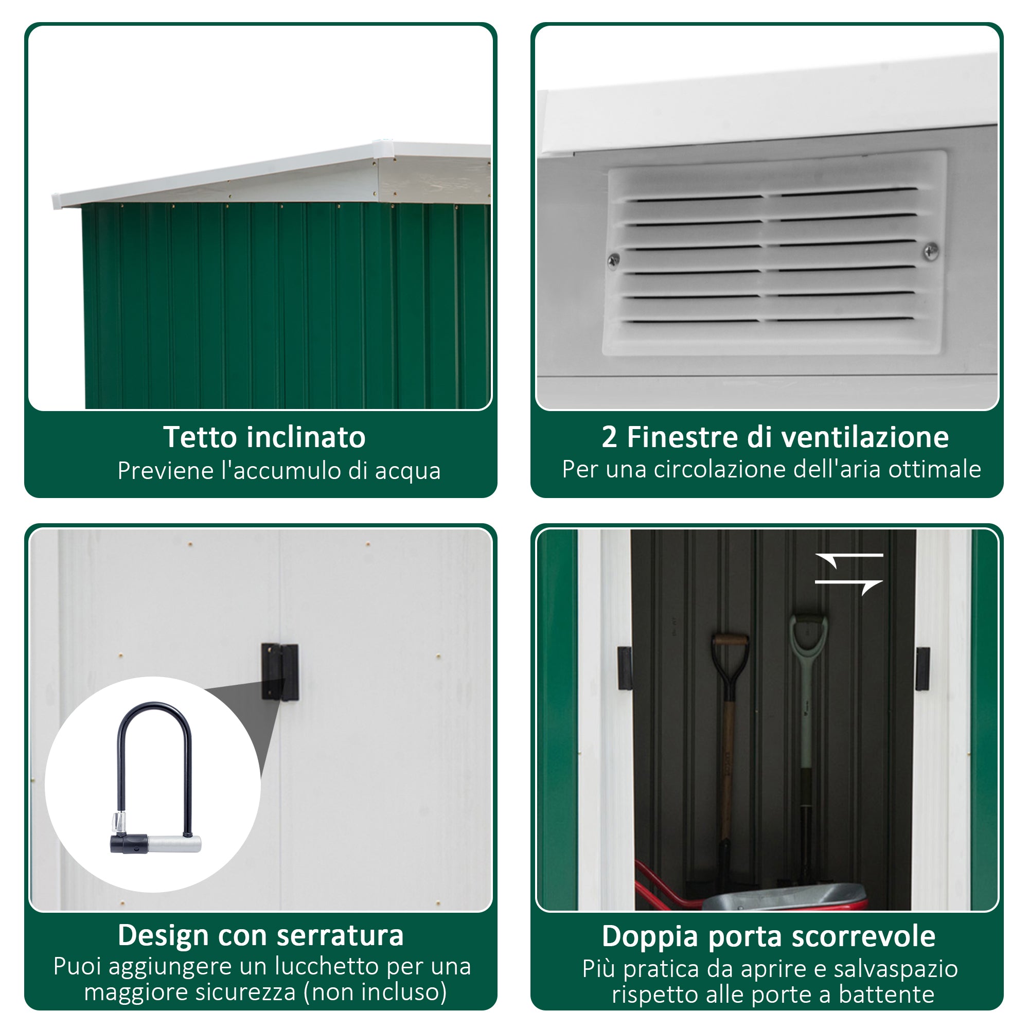 Easycomfort Casetta da Giardino Porta Utensili in Lamiera di Acciaio with Porte Scorrevoli, 280x130x172cm, Verde Scuro