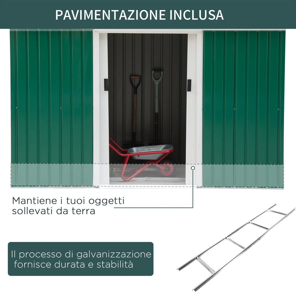 Easycomfort Casetta da Giardino Porta Utensili in Lamiera di Acciaio with Porte Scorrevoli, 280x130x172cm, Verde Scuro