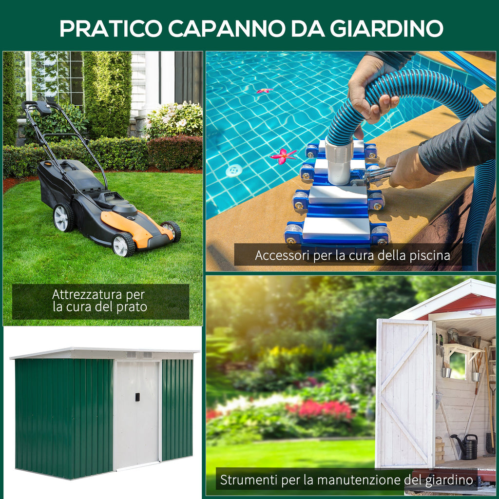 Easycomfort Casetta da Giardino Porta Utensili in Lamiera di Acciaio with Porte Scorrevoli, 280x130x172cm, Verde Scuro