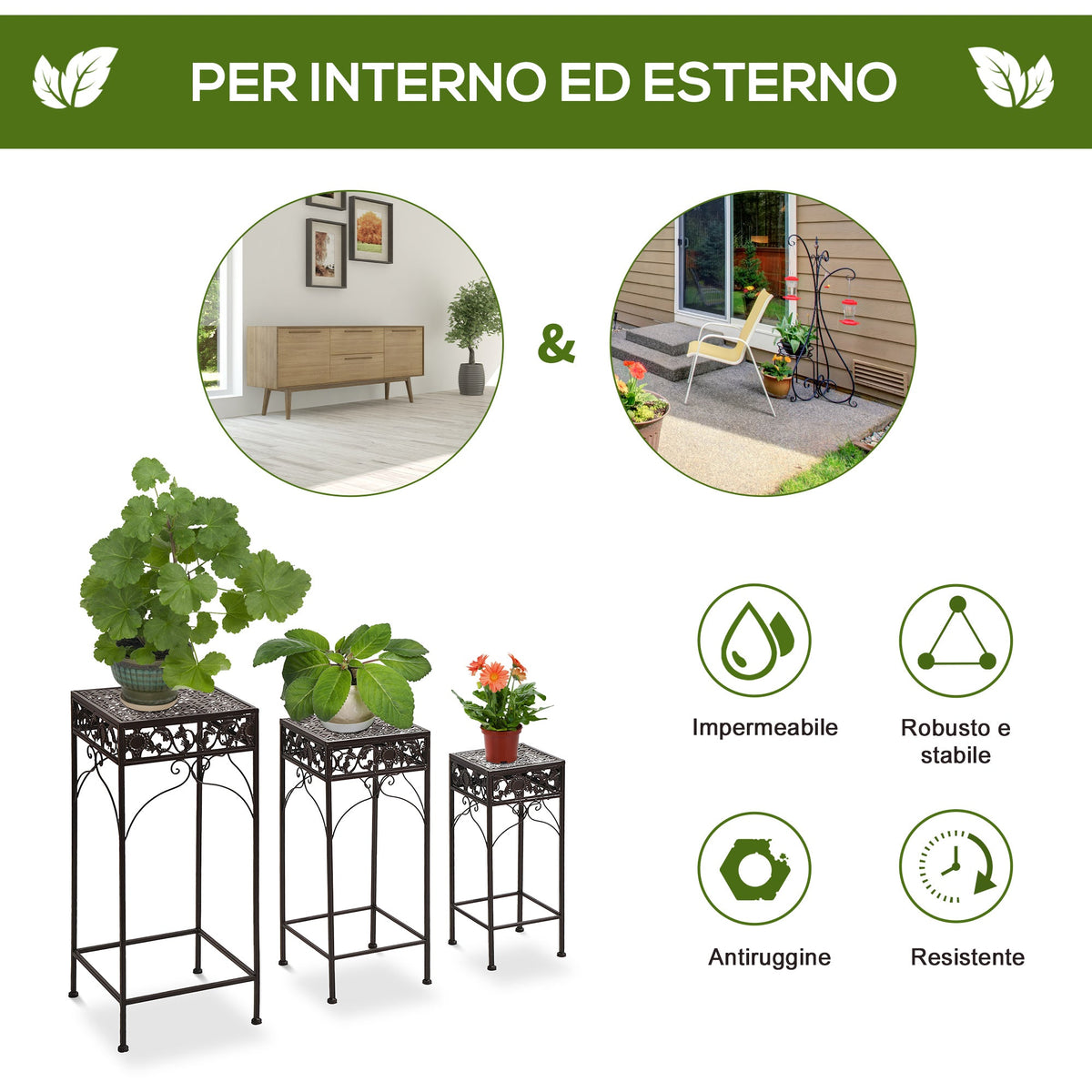 EASYCOMFORT Set van 3 plantendragers, bruin