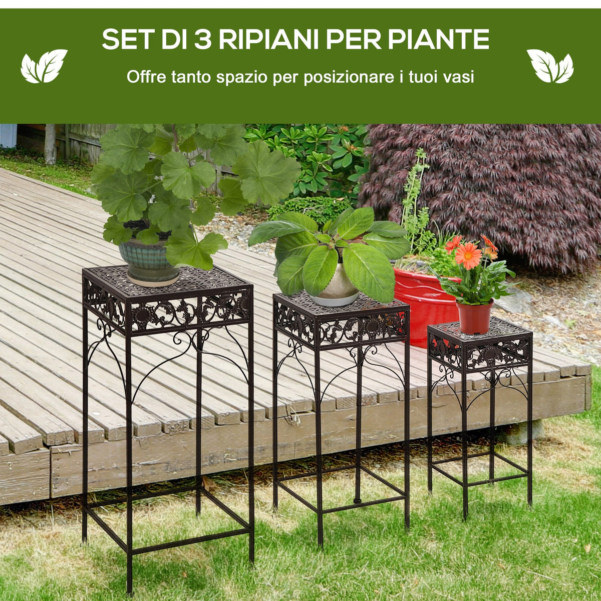 EASYCOMFORT Set van 3 plantendragers, bruin