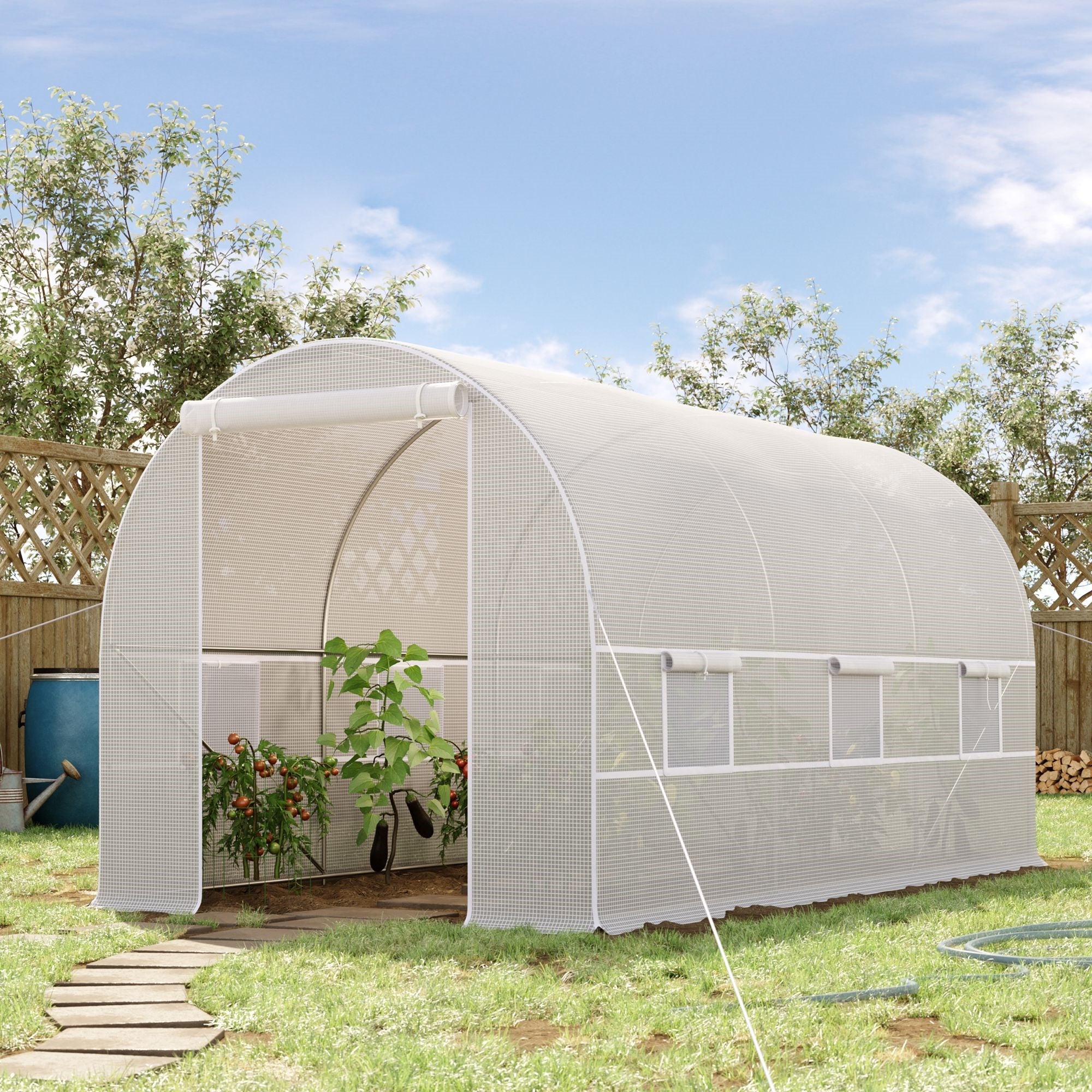 EASYCOMFORT 4x2x2m Tunnel Garden Greenhouse with Steel Structure and White Polyethylene Sheet