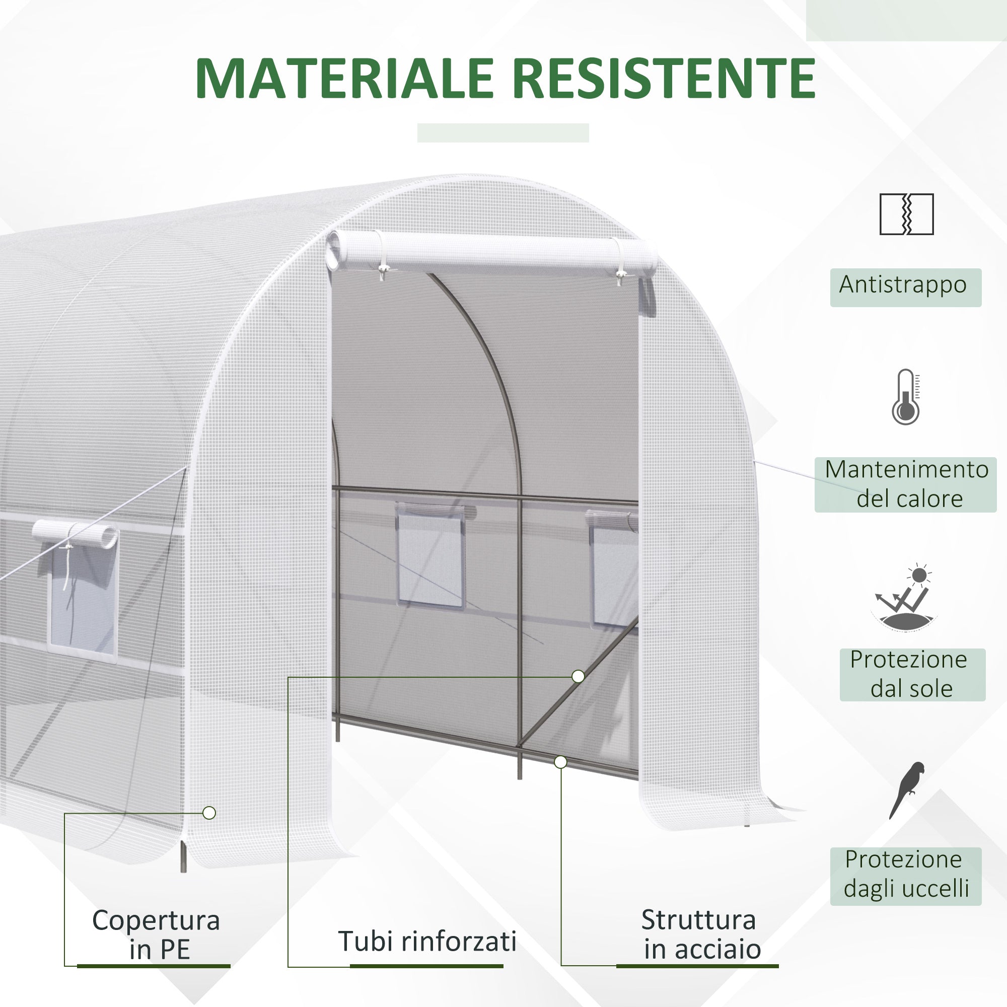 EASYCOMFORT 4x2x2m Tunnel Garden Greenhouse with Steel Structure and White Polyethylene Sheet