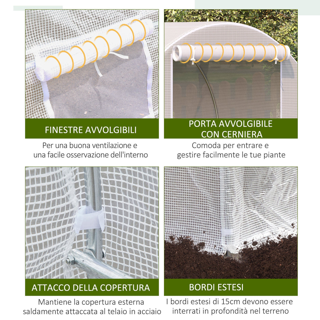 EASYCOMFORT 4x2x2m Tunnel Garden Greenhouse with Steel Structure and White Polyethylene Sheet