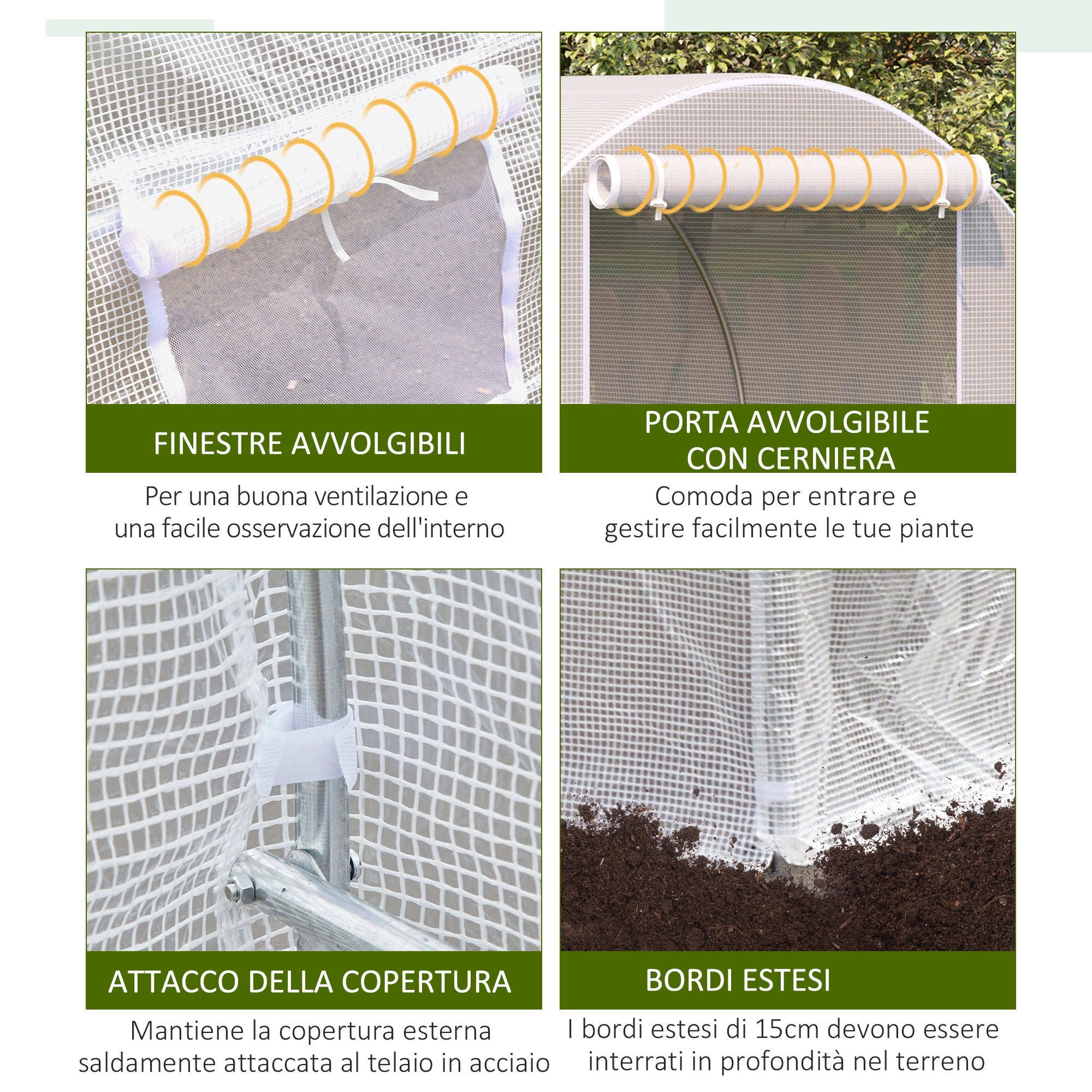 EASYCOMFORT 4x2x2m Tunnel Garden Greenhouse with Steel Structure and White Polyethylene Sheet