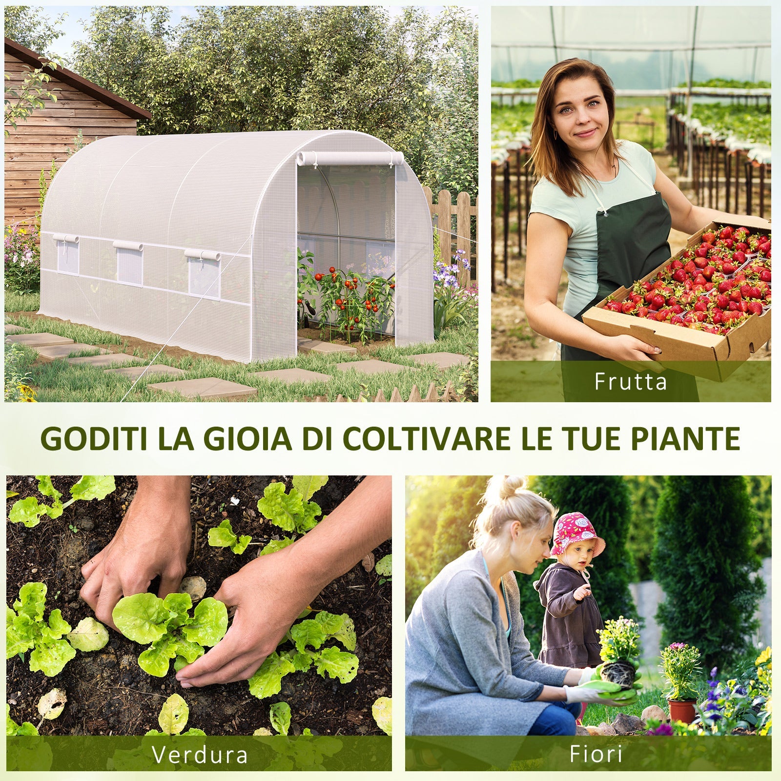 EASYCOMFORT 4x2x2m Tunnel Garden Greenhouse with Steel Structure and White Polyethylene Sheet
