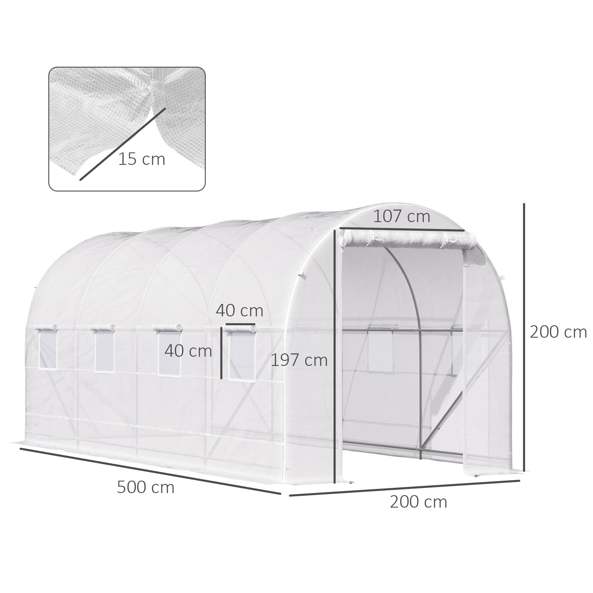 EASYCOMFORT Tunnel Garden Greenhouse 5x2x2m with Steel Structure and White Polyethylene Sheet