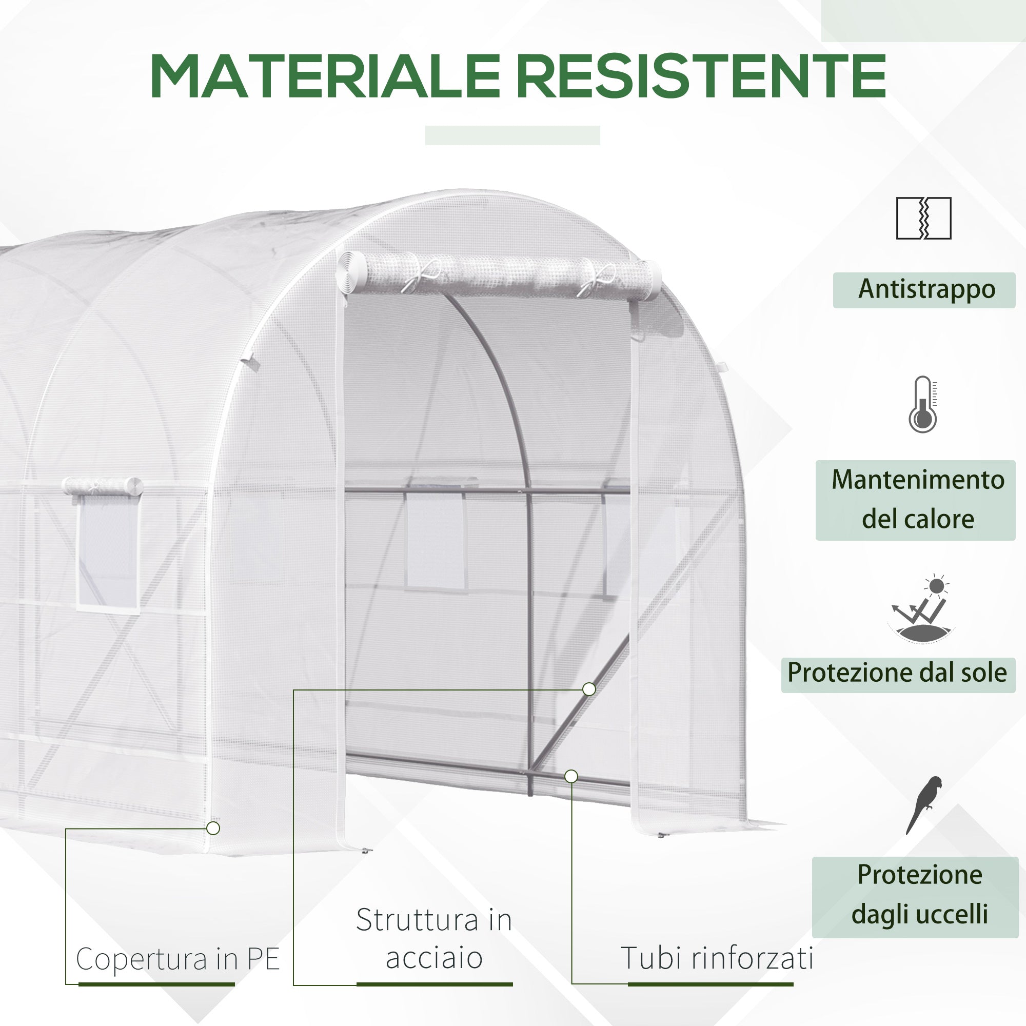 EASYCOMFORT Tunnel Garden Greenhouse 5x2x2m with Steel Structure and White Polyethylene Sheet