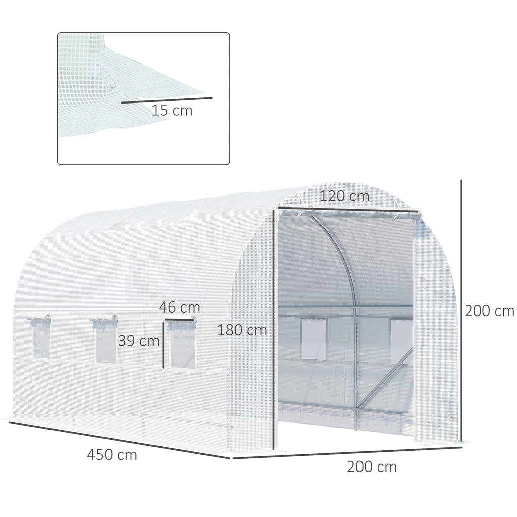 EASYCOMFORT Tunnelkas 4.5x2x2m, PE-afdekking en metalen buizen, wit