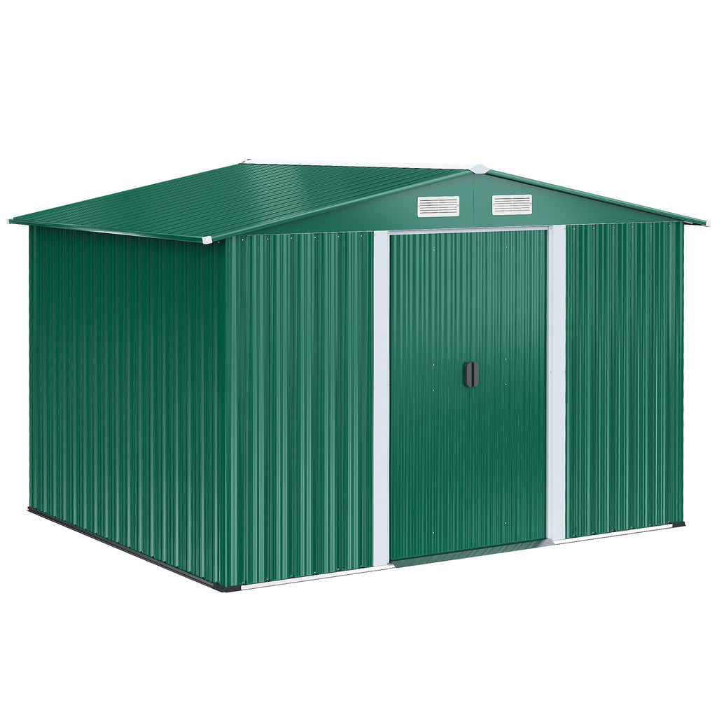 EasyComfort Casetta da Giardino Porta Utensili in Lamiera di Acciaio, Capanno da Giardino in Acciaio with Base e Porte Scorrevoli, 258x206x178cm, Verde